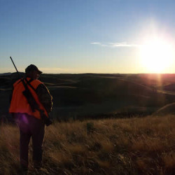 man hunting on hillside